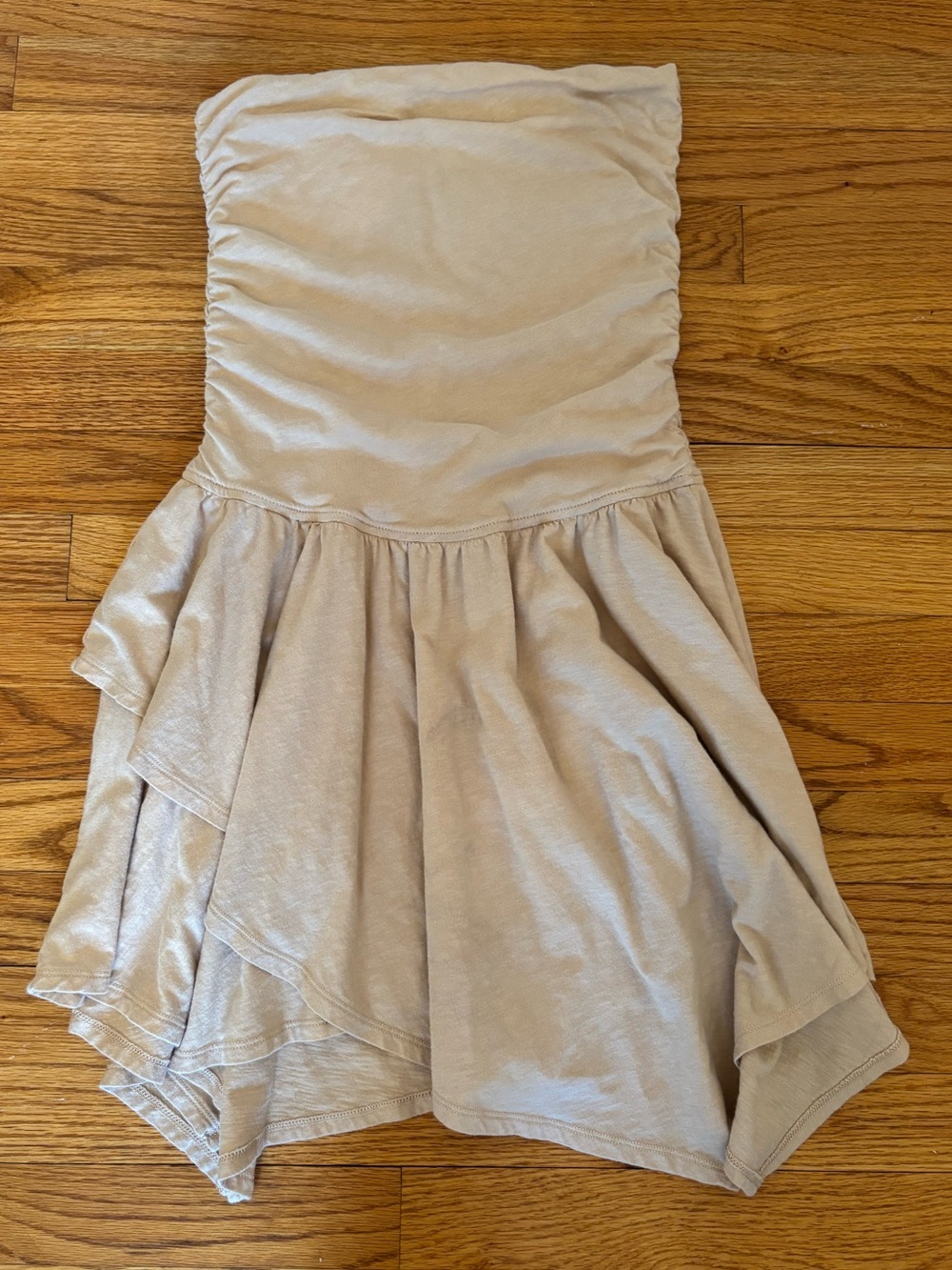 Aerie Beige Strapless Layered Mini Dress 100% Cotton Size M Spring Summer